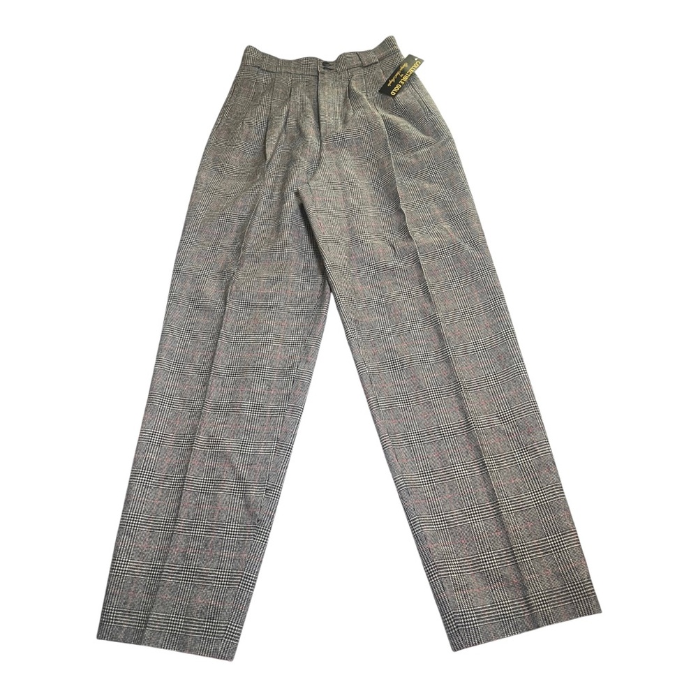 Vtg Giorgio Sant’Angelo Blk White Red Plaid 100% Wool Trousers Size 10 Old Money